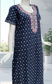 Blue Leafy Pure Cotton Nighty. Pure Durable Cotton | Laces and Frills