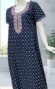 Blue Leafy Pure Cotton Nighty. Pure Durable Cotton | Laces and Frills