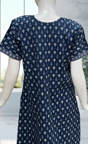 Blue Leafy Pure Cotton Nighty. Pure Durable Cotton | Laces and Frills