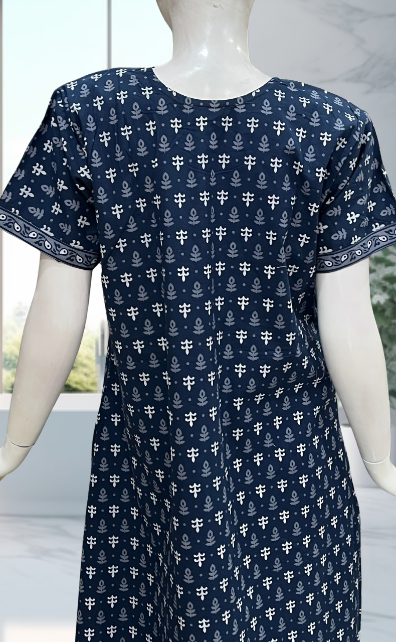 Blue Leafy Pure Cotton Nighty. Pure Durable Cotton | Laces and Frills