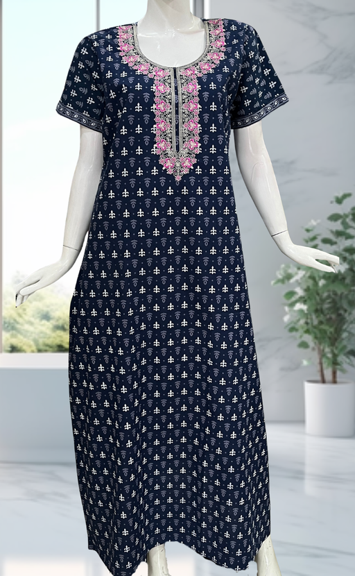 Blue Leafy Pure Cotton Nighty. Pure Durable Cotton | Laces and Frills