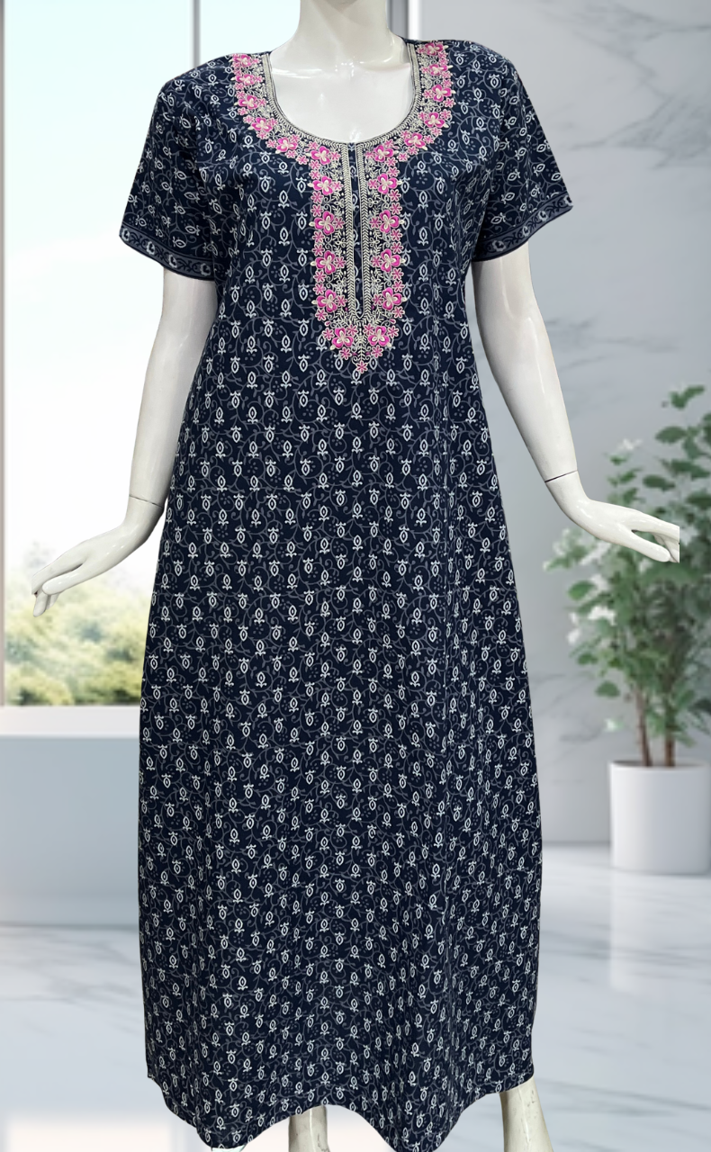 Blue Garden Pure Cotton Nighty. Pure Durable Cotton | Laces and Frills