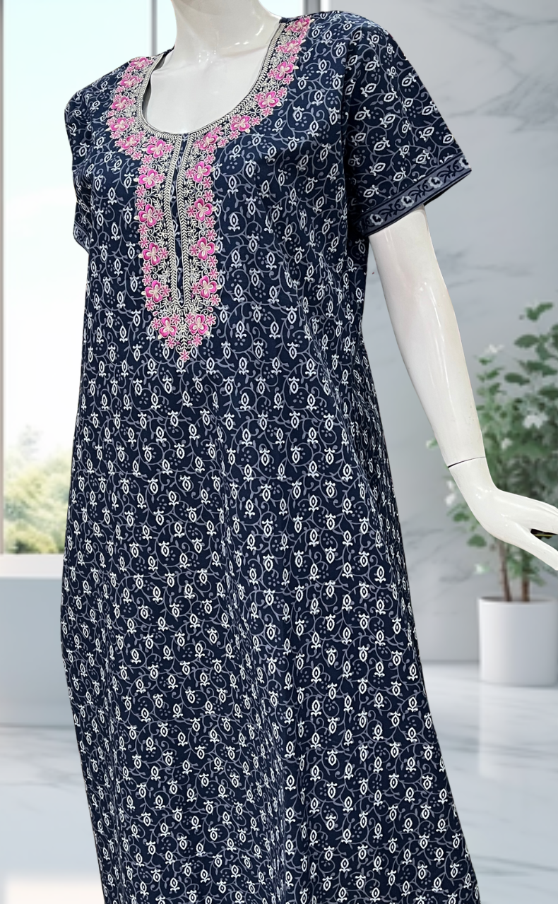 Blue Garden Pure Cotton Nighty. Pure Durable Cotton | Laces and Frills