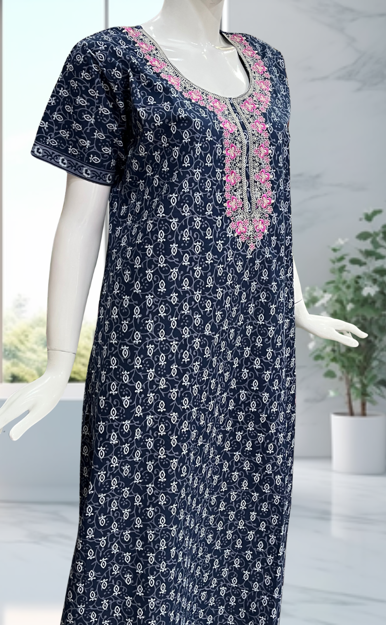 Blue Garden Pure Cotton Nighty. Pure Durable Cotton | Laces and Frills