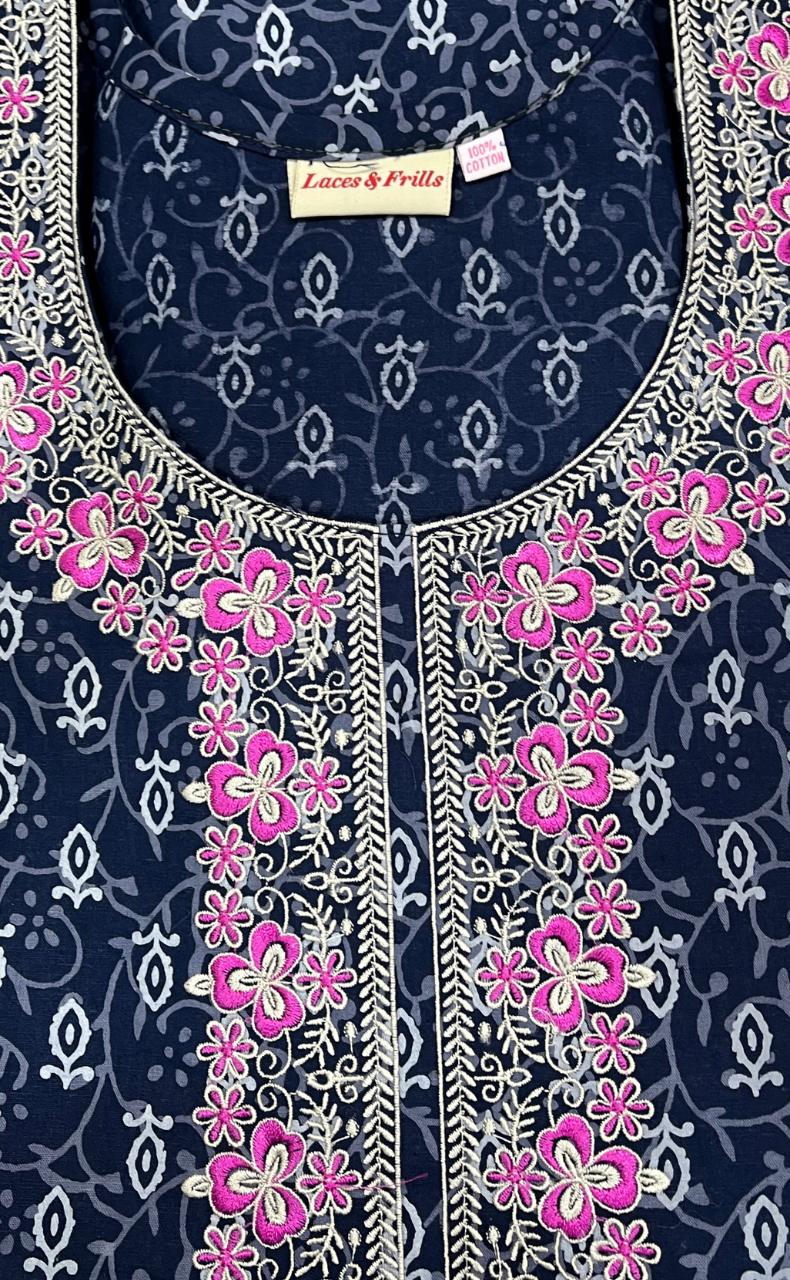 Blue Garden Pure Cotton Nighty. Pure Durable Cotton | Laces and Frills