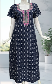 Blue Leaves Pure Cotton Nighty. Pure Durable Cotton | Laces and Frills