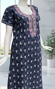 Blue Leaves Pure Cotton Nighty. Pure Durable Cotton | Laces and Frills