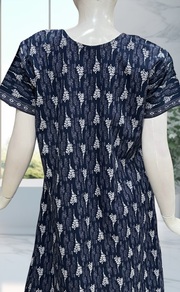 Blue Leaves Pure Cotton Nighty. Pure Durable Cotton | Laces and Frills