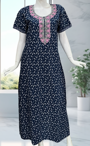 Blue Leaves Pure Cotton Nighty. Pure Durable Cotton | Laces and Frills