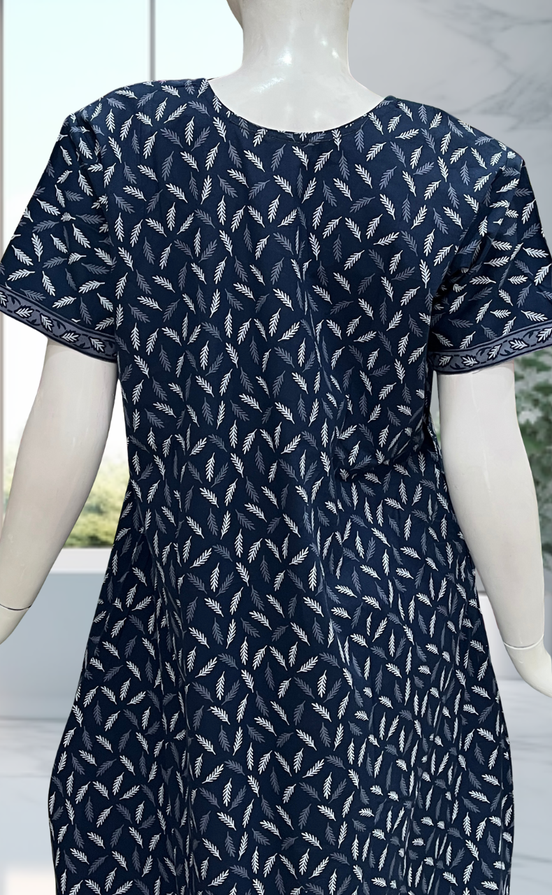 Blue Leaves Pure Cotton Nighty. Pure Durable Cotton | Laces and Frills