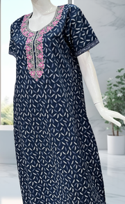 Blue Leaves Pure Cotton Nighty. Pure Durable Cotton | Laces and Frills