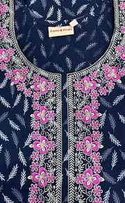 Blue Leaves Pure Cotton Nighty. Pure Durable Cotton | Laces and Frills