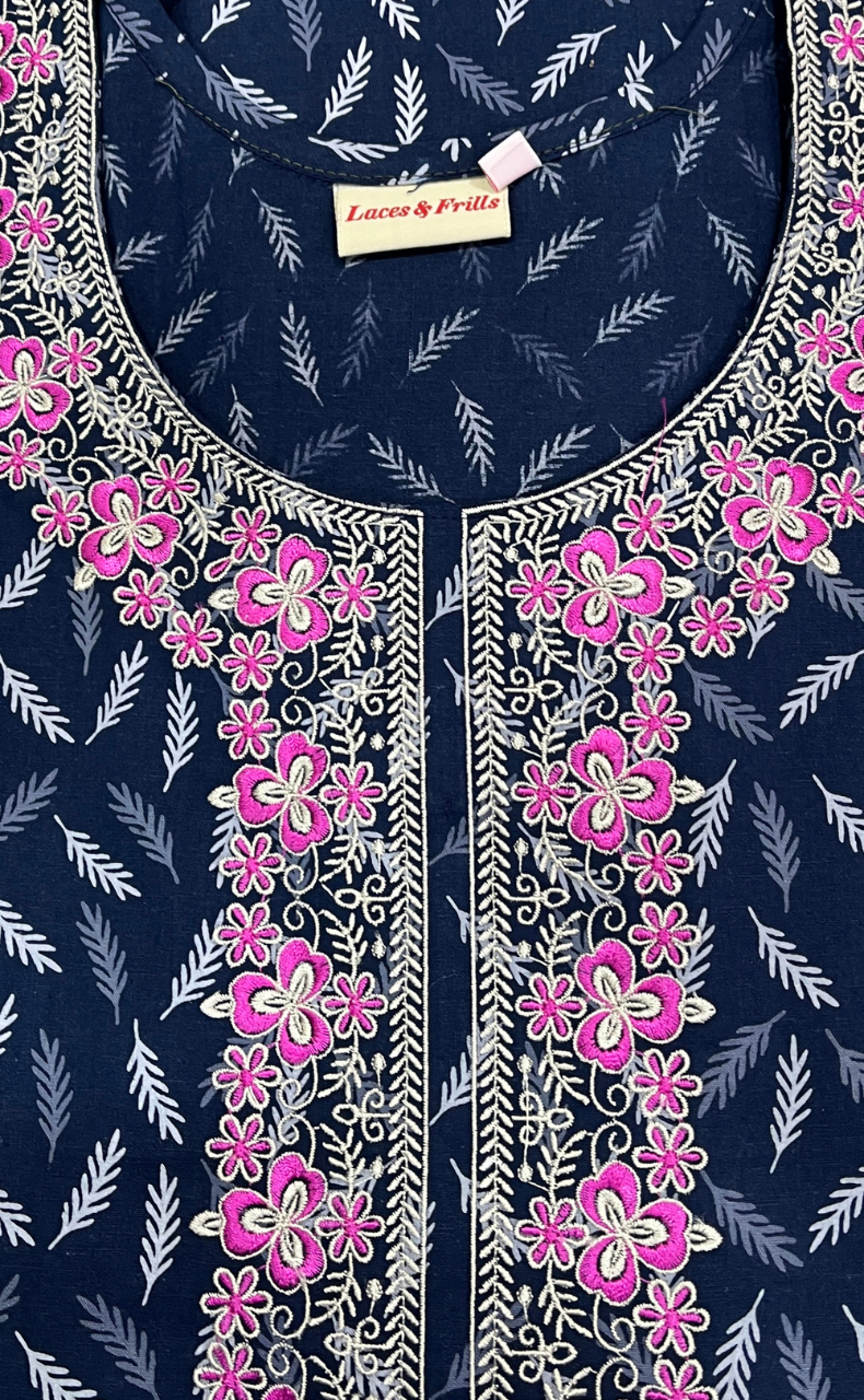 Blue Leaves Pure Cotton Nighty. Pure Durable Cotton | Laces and Frills