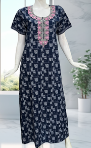 Blue Abstract Pure Cotton Nighty. Pure Durable Cotton | Laces and Frills