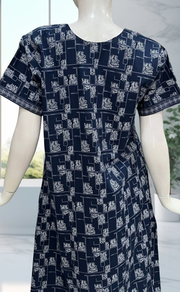 Blue Abstract Pure Cotton Nighty. Pure Durable Cotton | Laces and Frills