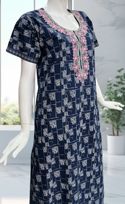 Blue Abstract Pure Cotton Nighty. Pure Durable Cotton | Laces and Frills