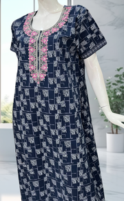 Blue Abstract Pure Cotton Nighty. Pure Durable Cotton | Laces and Frills