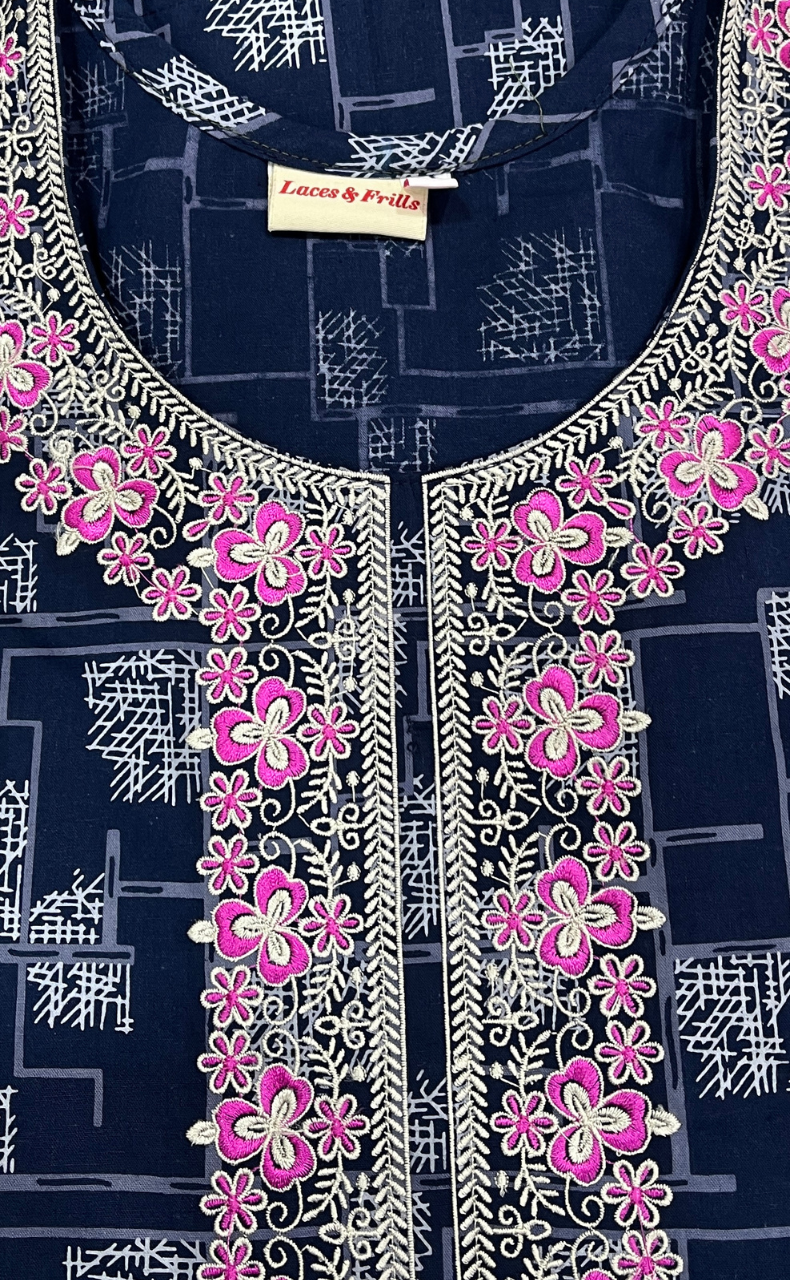 Blue Abstract Pure Cotton Nighty. Pure Durable Cotton | Laces and Frills