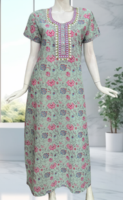 Pista Green Garden Pure Cotton Nighty. Pure Durable Cotton | Laces and Frills