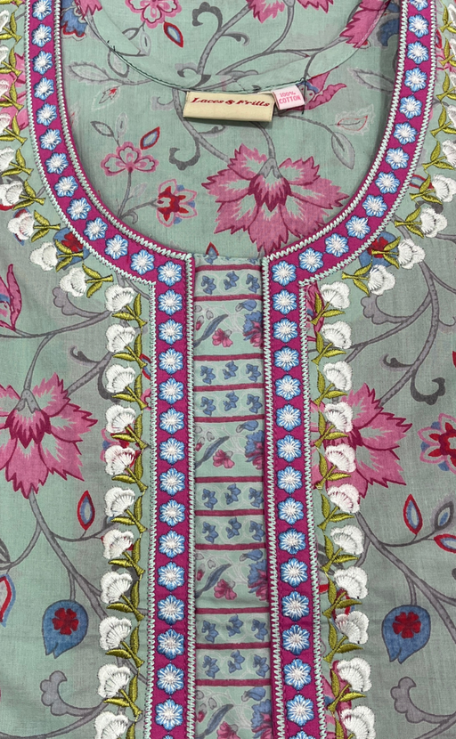 Pista Green Garden Pure Cotton Nighty. Pure Durable Cotton | Laces and Frills