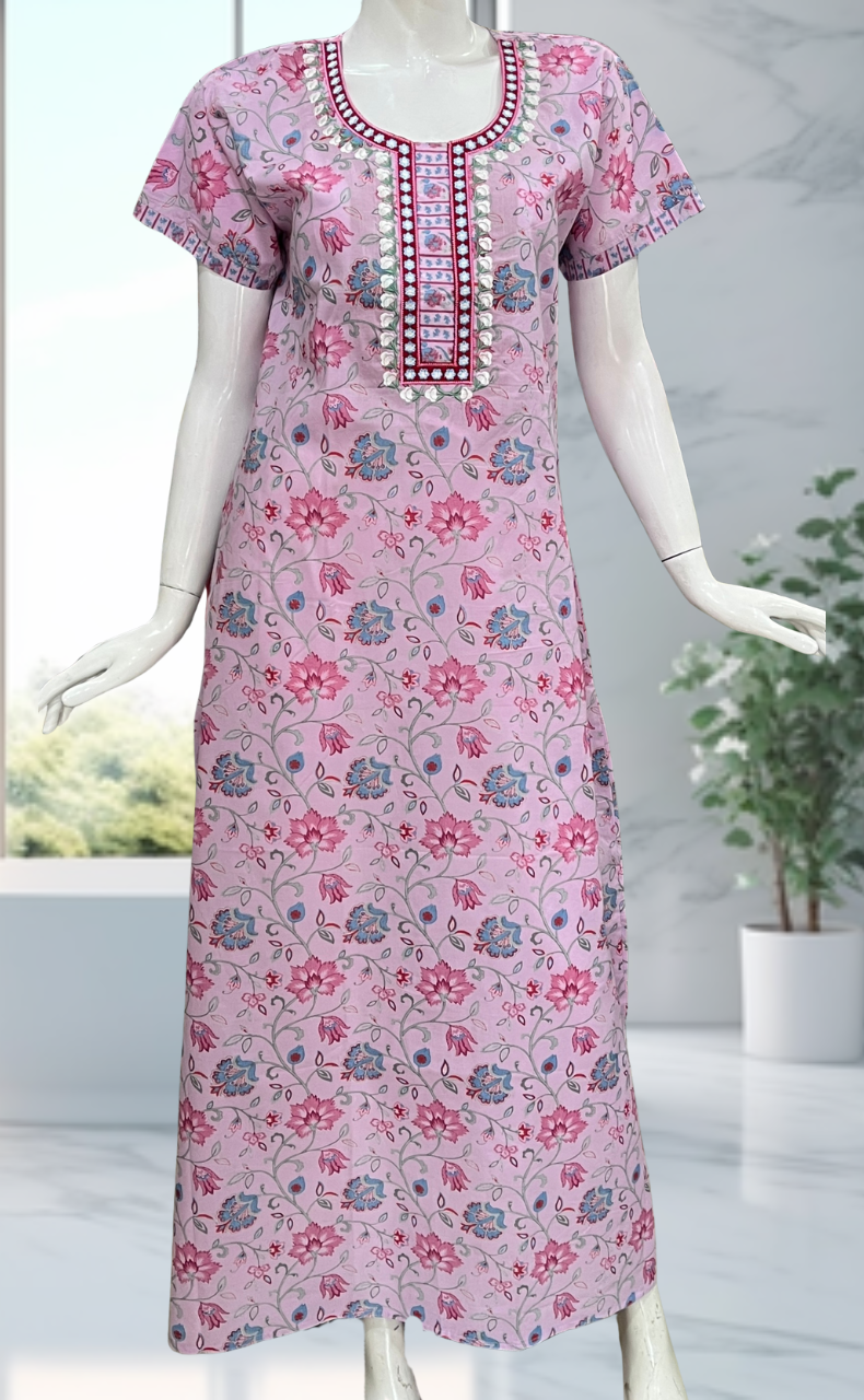 Pink Garden Pure Cotton Nighty. Pure Durable Cotton | Laces and Frills