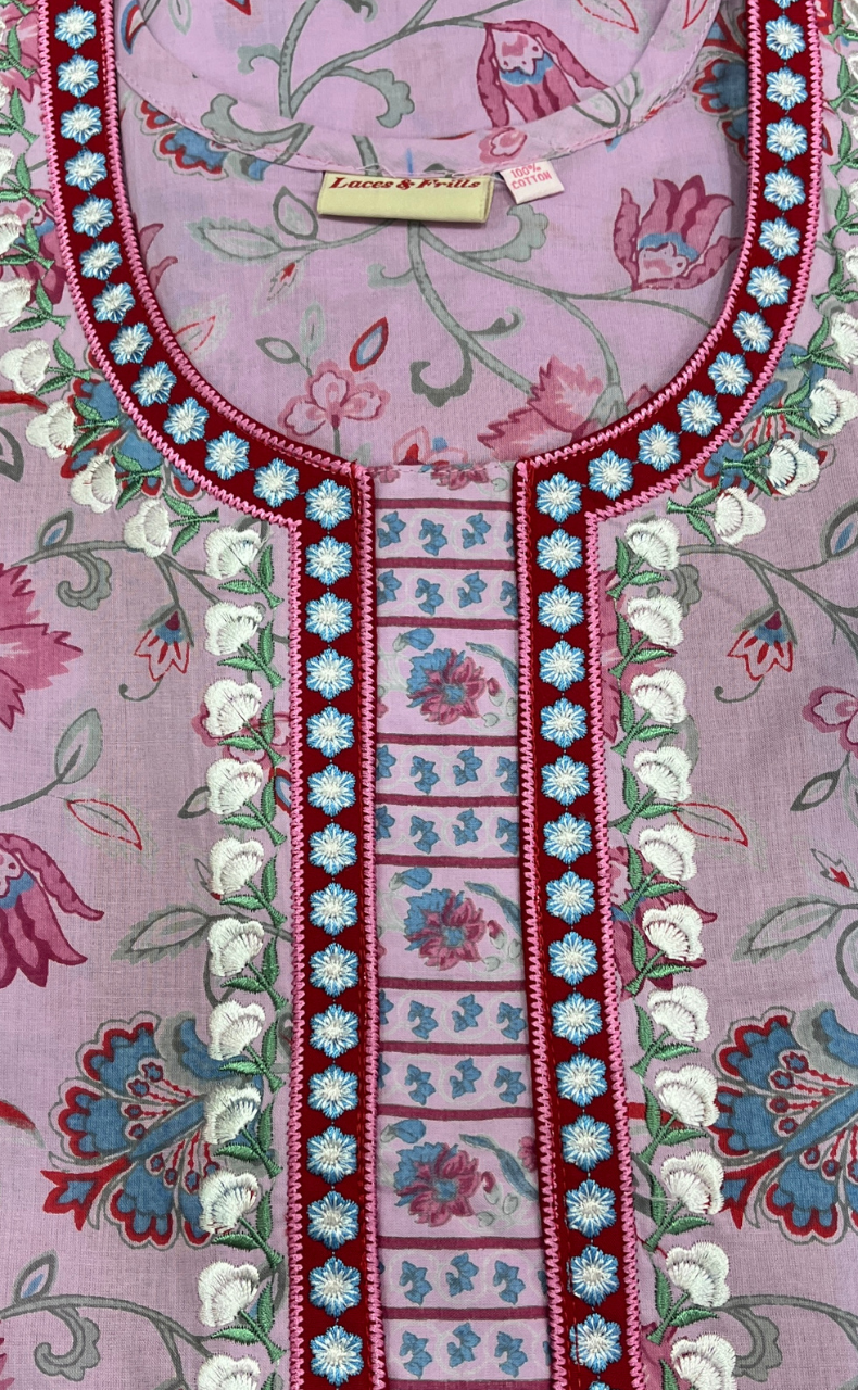 Pink Garden Pure Cotton Nighty. Pure Durable Cotton | Laces and Frills