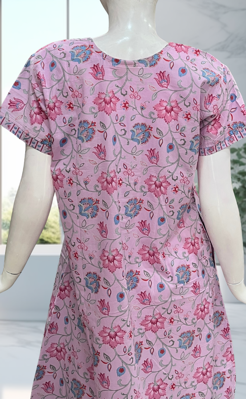 Pink Garden Pure Cotton Nighty. Pure Durable Cotton | Laces and Frills