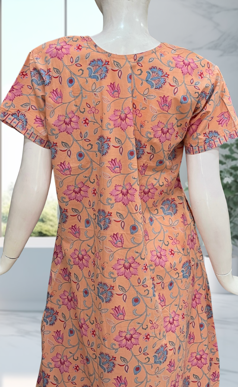 Peach Garden Pure Cotton Nighty. Pure Durable Cotton | Laces and Frills - Laces and Frills