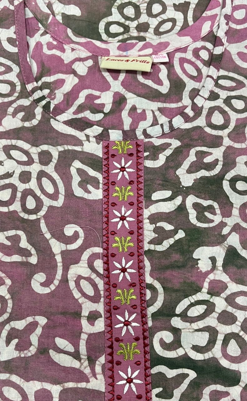 Pink/Green Batik Pure Cotton Nighty. Pure Durable Cotton | Laces and Frills
