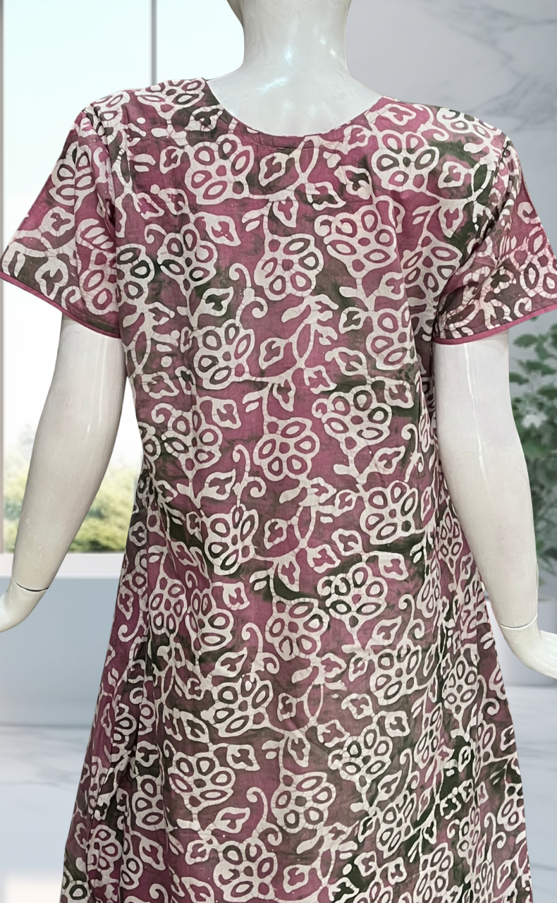 Pink/Green Batik Pure Cotton Nighty. Pure Durable Cotton | Laces and Frills