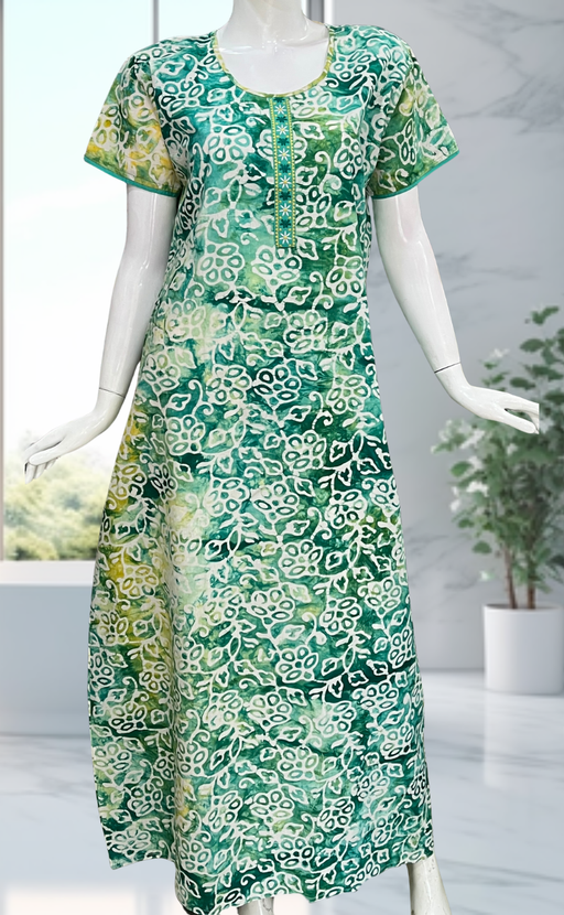 Green Batik Pure Cotton Nighty. Pure Durable Cotton | Laces and Frills
