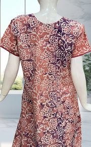 Peach/Purple Batik Pure Cotton Nighty. Pure Durable Cotton | Laces and Frills