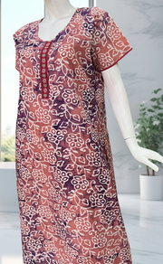 Peach/Purple Batik Pure Cotton Nighty. Pure Durable Cotton | Laces and Frills
