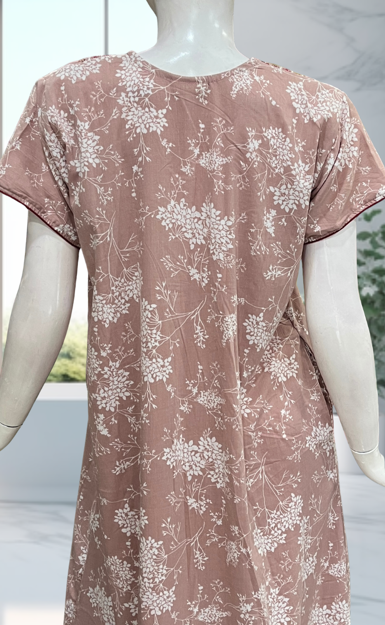 Light Peach Crushed Soft Cotton Nighty. Soft Breathable Fabric | Laces and Frills