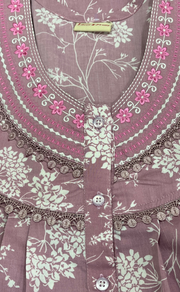 Light Pink Floral Crushed Soft Cotton Nighty. Soft Breathable Fabric | Laces and Frills