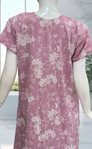 Light Pink Floral Crushed Soft Cotton Nighty. Soft Breathable Fabric | Laces and Frills