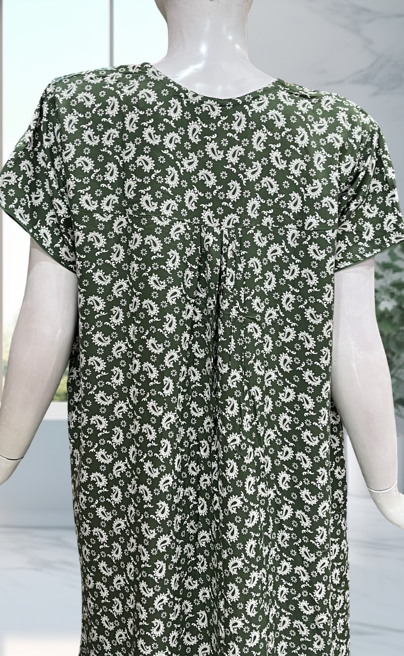 Pista Green Paisley Print Rayon Nighty. Flowy Rayon Fabric | Laces and Frills