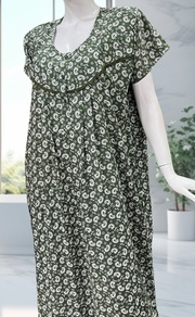 Pista Green Paisley Print Rayon Nighty. Flowy Rayon Fabric | Laces and Frills