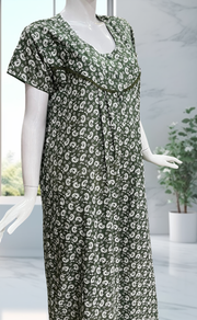 Pista Green Paisley Print Rayon Nighty. Flowy Rayon Fabric | Laces and Frills