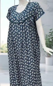 Blue Paisley Print Rayon Nighty. Flowy Rayon Fabric | Laces and Frills