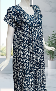 Blue Paisley Print Rayon Nighty. Flowy Rayon Fabric | Laces and Frills