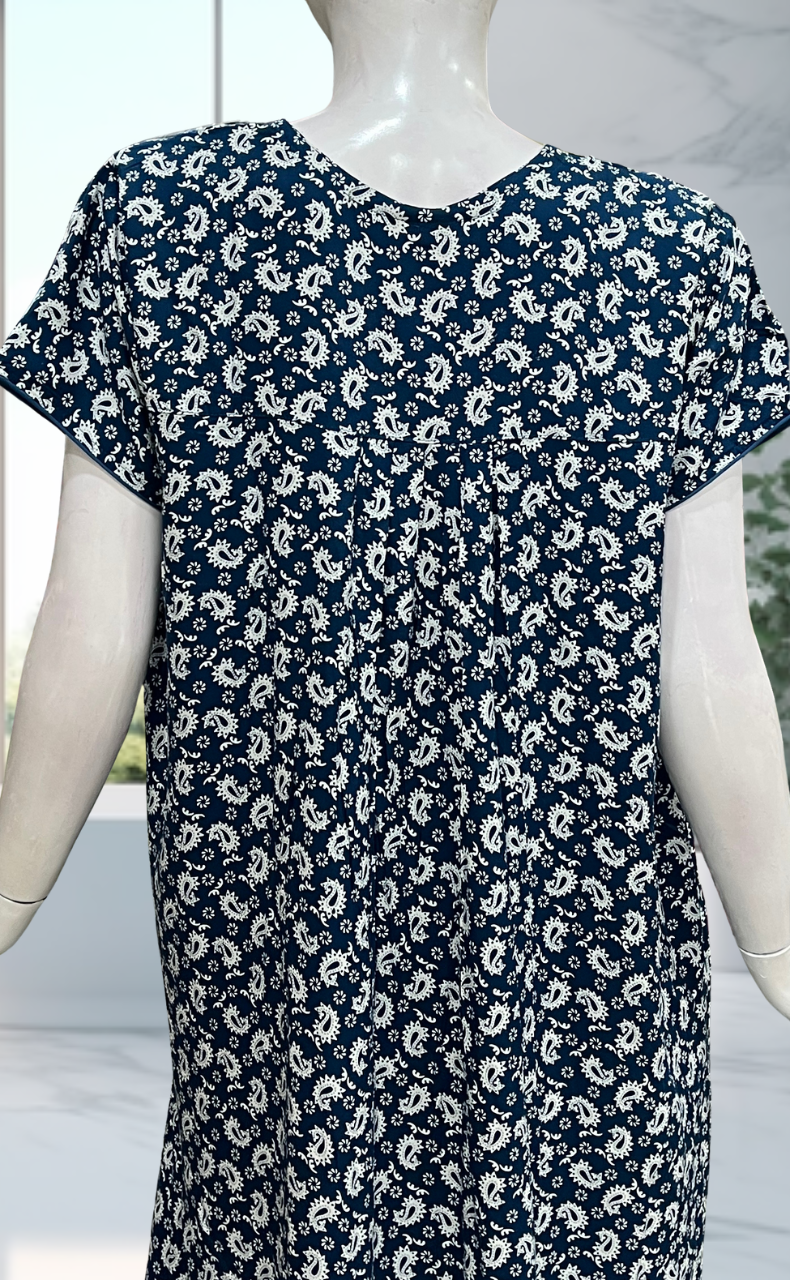 Blue Paisley Print Rayon Nighty. Flowy Rayon Fabric | Laces and Frills