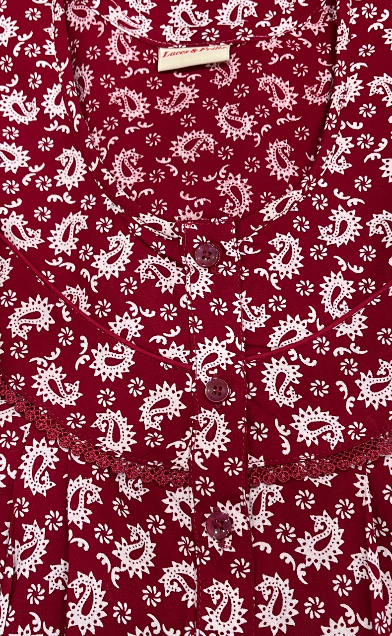 Red Paisley Print Rayon Nighty. Flowy Rayon Fabric | Laces and Frills