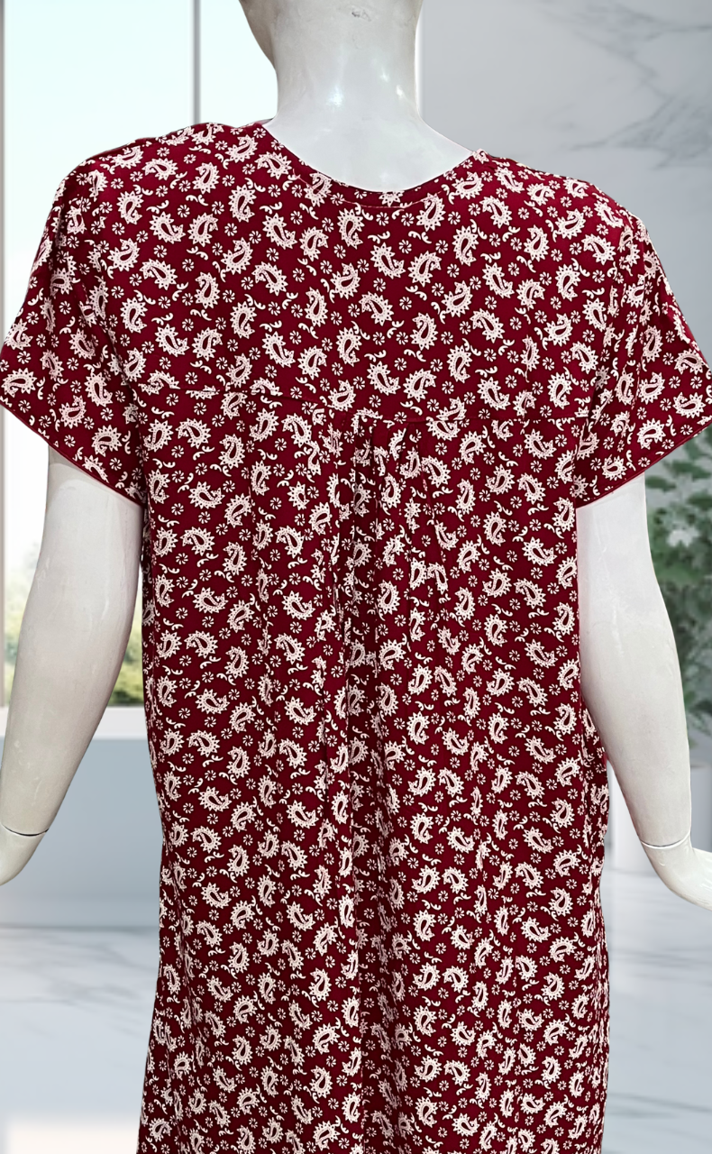 Red Paisley Print Rayon Nighty. Flowy Rayon Fabric | Laces and Frills