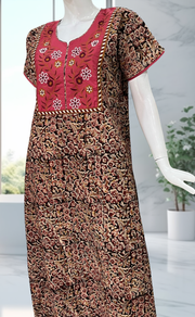 Pink/Maroon Kalamkari Pure Cotton Nighty. Pure Durable Cotton | Laces and Frills