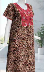 Pink/Maroon Kalamkari Pure Cotton Nighty. Pure Durable Cotton | Laces and Frills