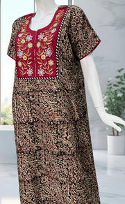 Maroon/Black Kalamkari Pure Cotton Nighty. Pure Durable Cotton | Laces and Frills