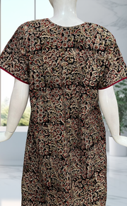 Maroon/Black Kalamkari Pure Cotton Nighty. Pure Durable Cotton | Laces and Frills