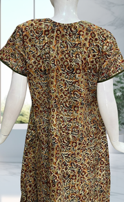 Olive Green/Mustard Kalamkari Pure Cotton Nighty. Pure Durable Cotton | Laces and Frills