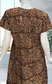 Mustard/Maroon Kalamkari Pure Cotton Nighty. Pure Durable Cotton | Laces and Frills